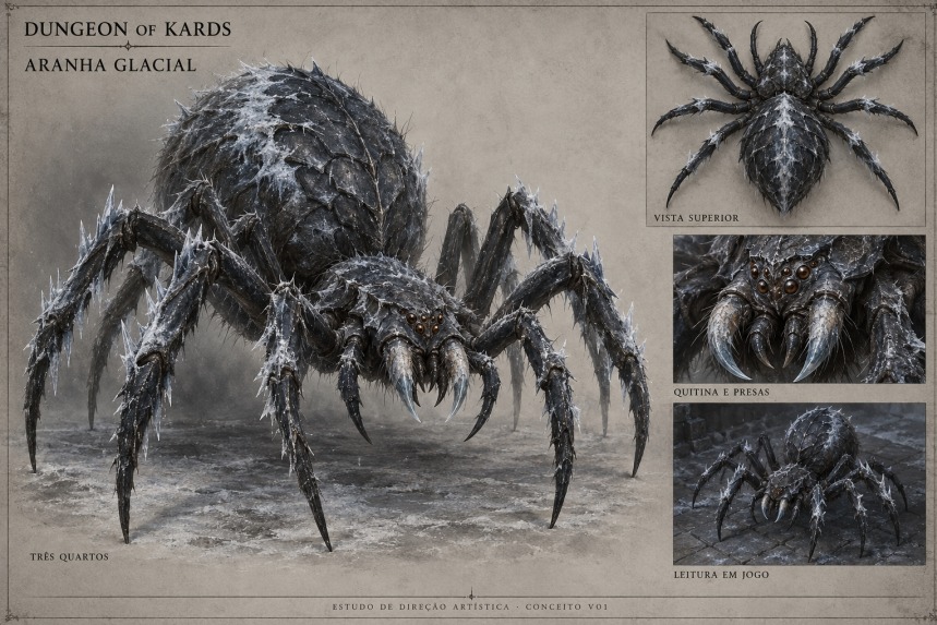 Aranha Glacial com carapaça negra e cristais de gelo