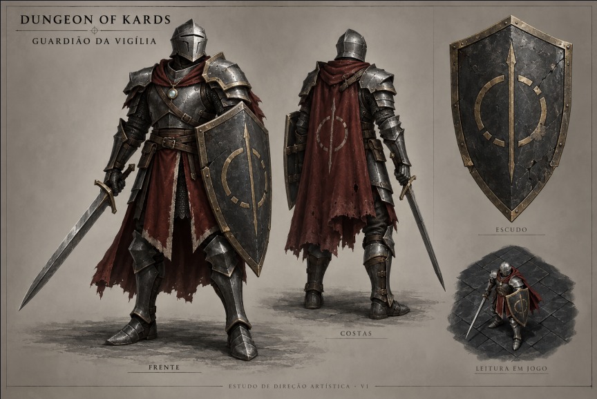 Conceito original do Guardião da Vigília, com espada e escudo