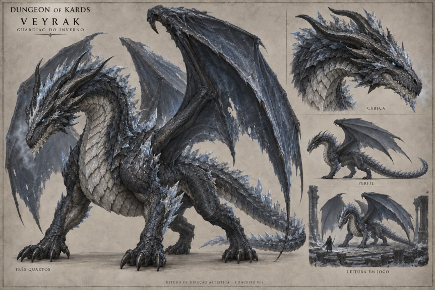 Veyrak, um imenso dragão escuro com escamas glaciais