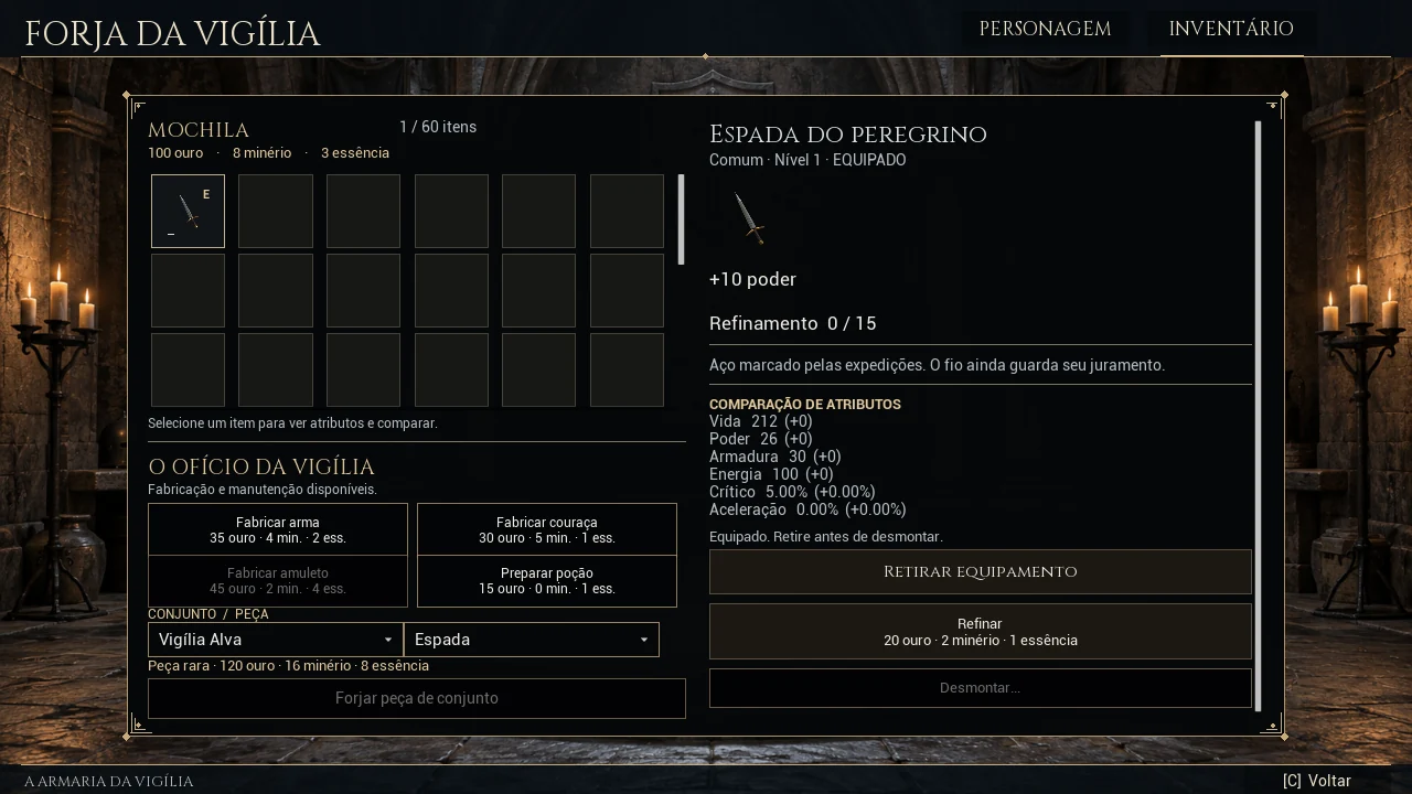 Forja — receitas, comparação e refinamento em perfil de teste.