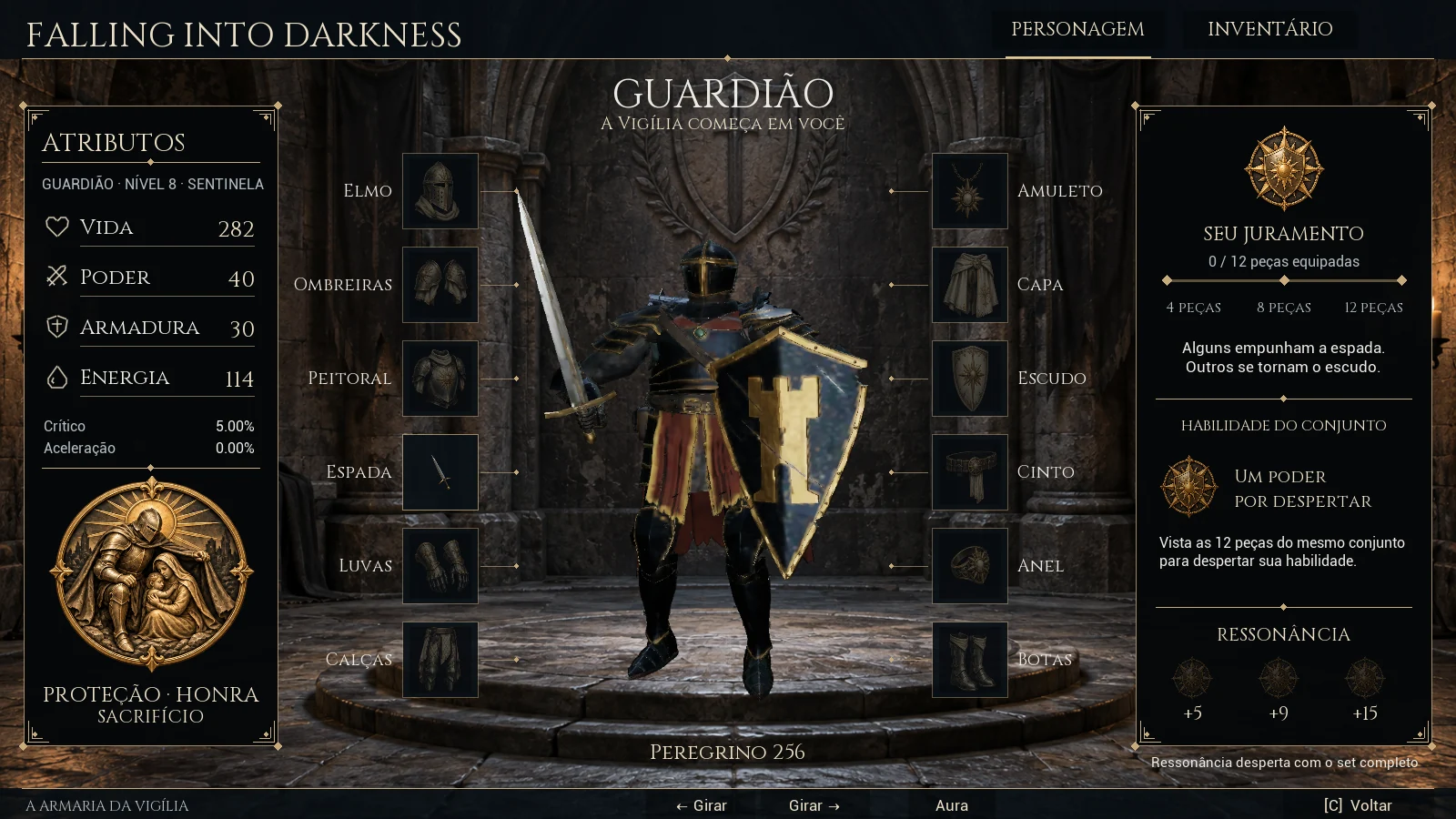 Guardião sem conjunto completo — nova antessala e interface real.